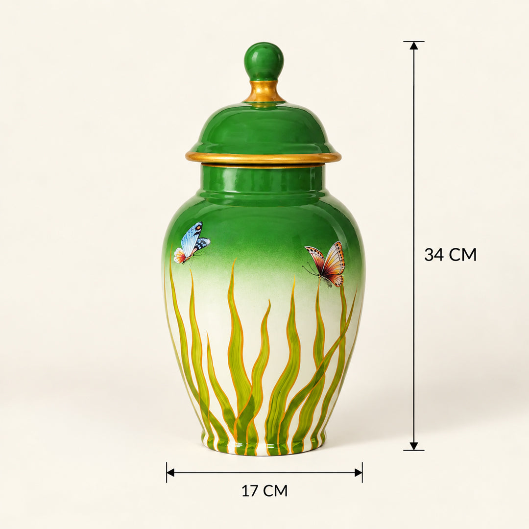 Chinese Green Ceramic Jar With Lid - Small