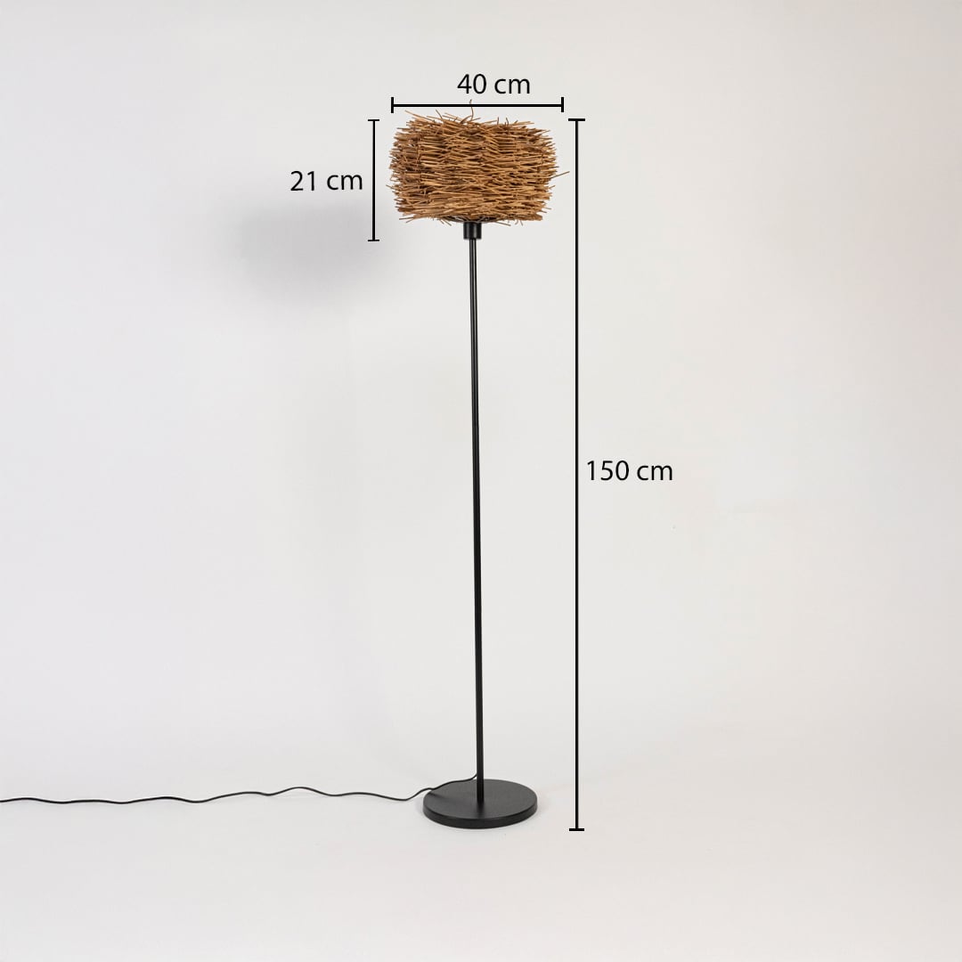 Wicker floor lamp dimensions height 150 cm shade width 40 cm shade height 21 cm.
