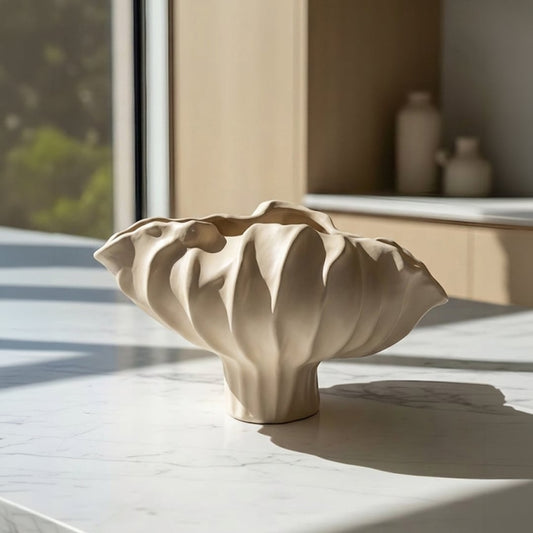 coral mollusk ceramic bowl off white main lifestyle