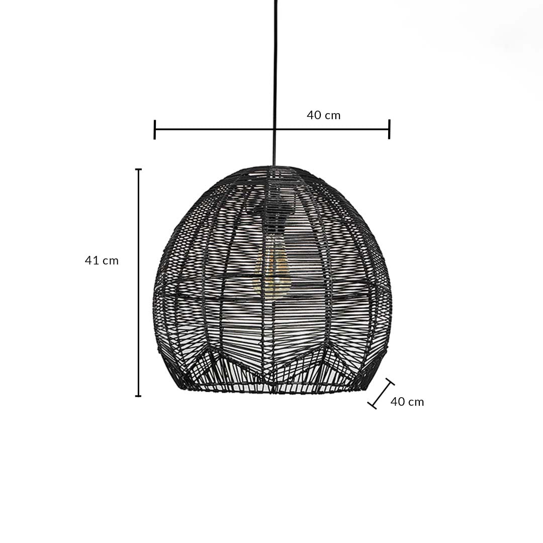 Black rattan pendant light dimension image showing 41 cm height and 40 cm width perfect for living room or dining setup.