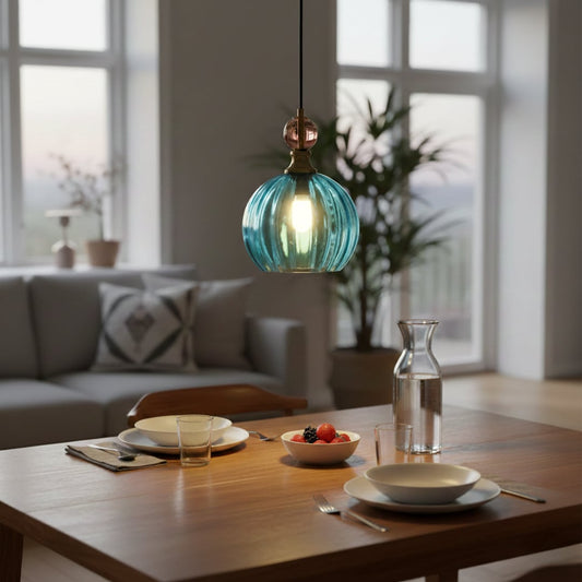 danish glass ball chandelier blue red main lifestyle