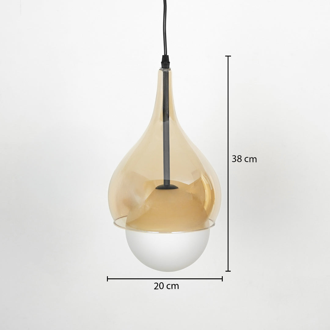 Dimension image of champagne glass pendant light with gold finish for stylish ceiling placement.