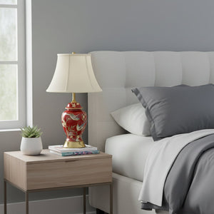 Elegance Glow Chinese Style Ceramic Table Lamp with White Shade - Red