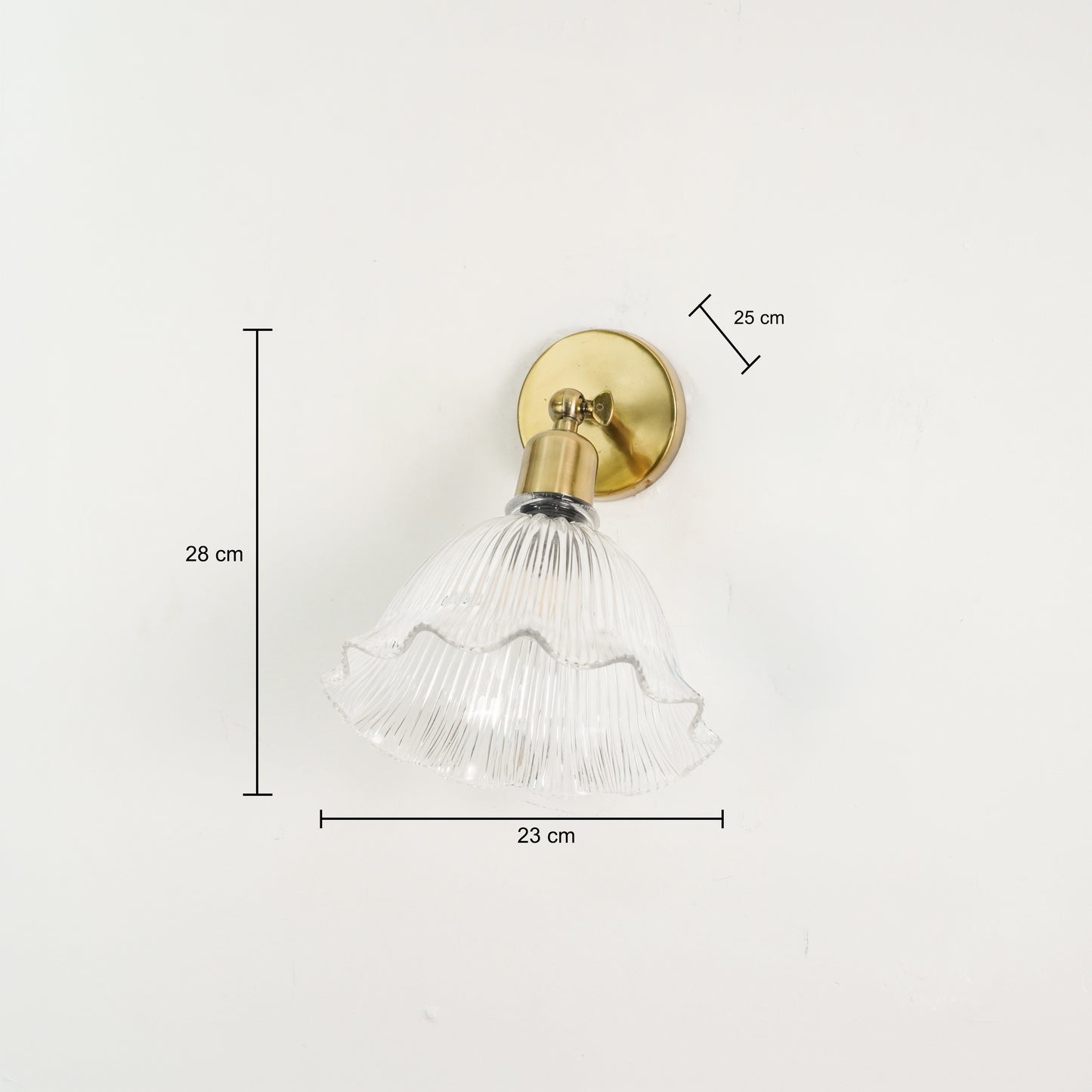 Dimension image of elegant ivory half shade wall sconce with antique brass finish for modern home interior lighting setup.