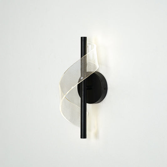 Modern black metal wall light with artistic mesh detail for stylish hallway and luxury decor styling spaces.