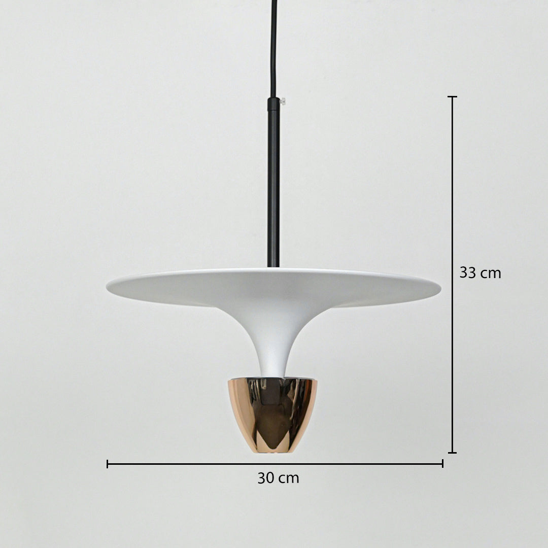 Modern white pendant light with 18cm height and 36cm width for elegant dining room decor styling.
