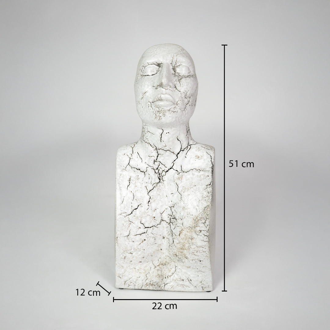 White textured resin face sculpture dimension image with 51 cm height and 22 cm width for shelf decor.