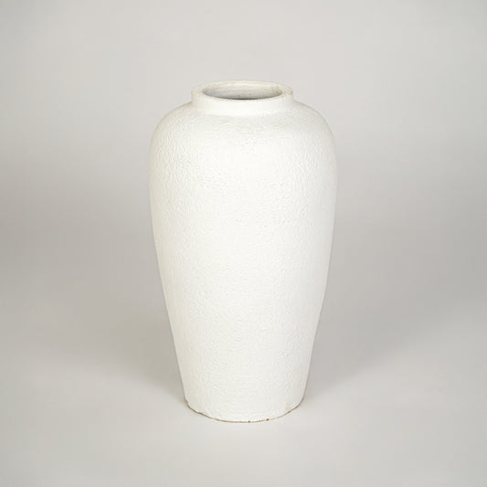 White background image of white ceramic decorative vase for modern interior decor styling with matte finish.