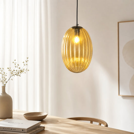 Glass Pendant Light - Oval & Amber