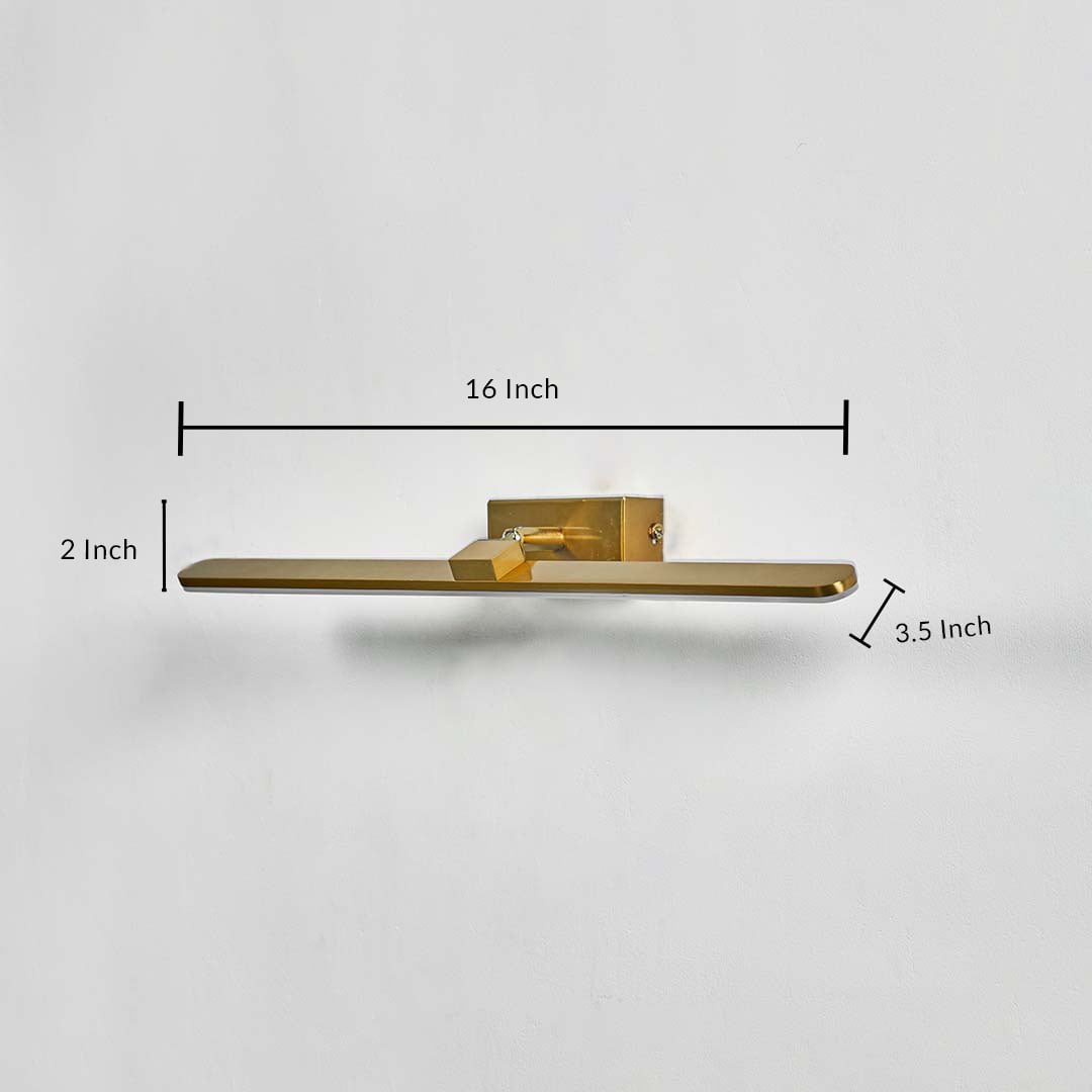 Slim gold metal decor accent shown with clear width measurement suitable for shelf styling modern tabletop or console placement.
