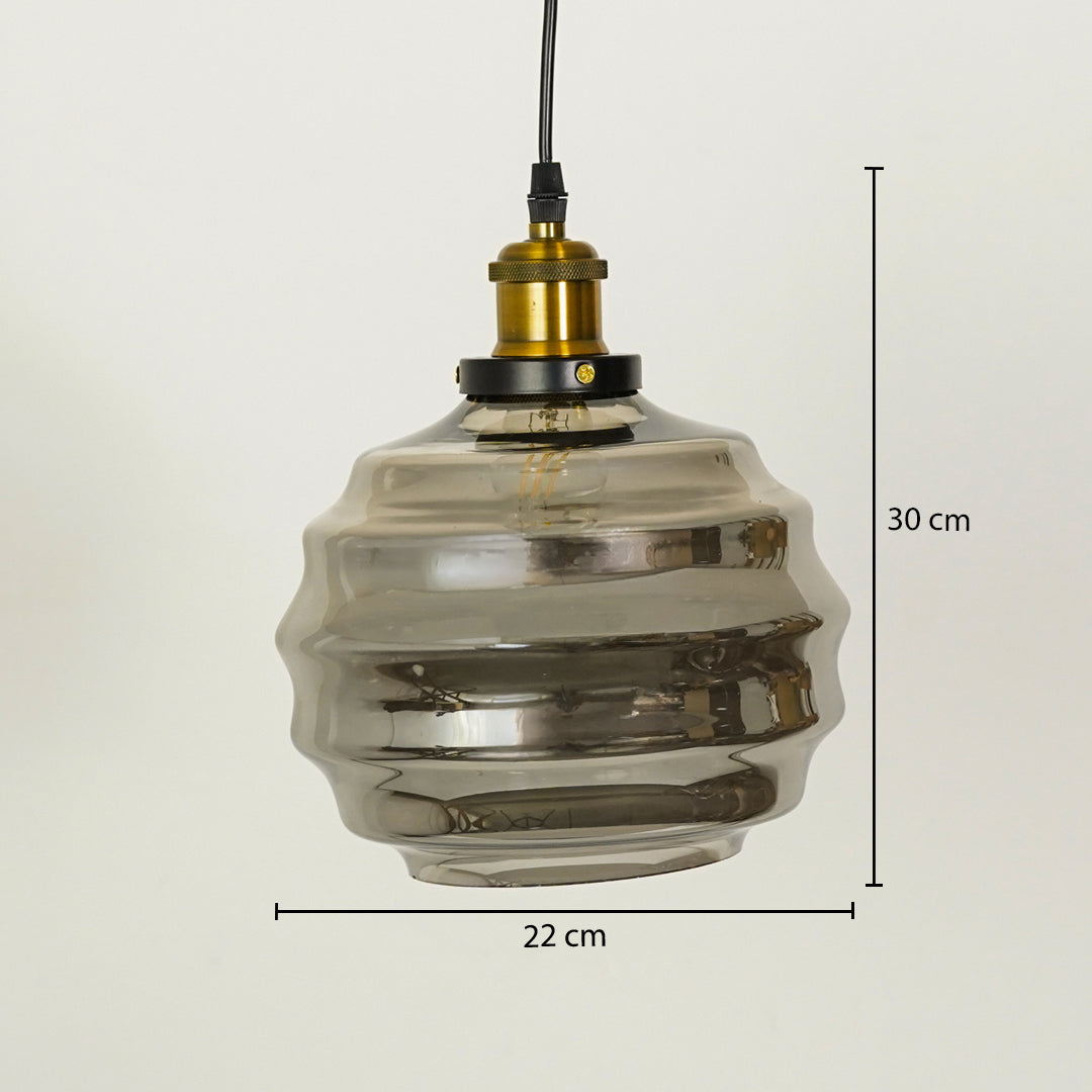 Grey Ribbed Glass Pendant Lamp