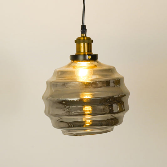 Grey Ribbed Glass Pendant Lamp