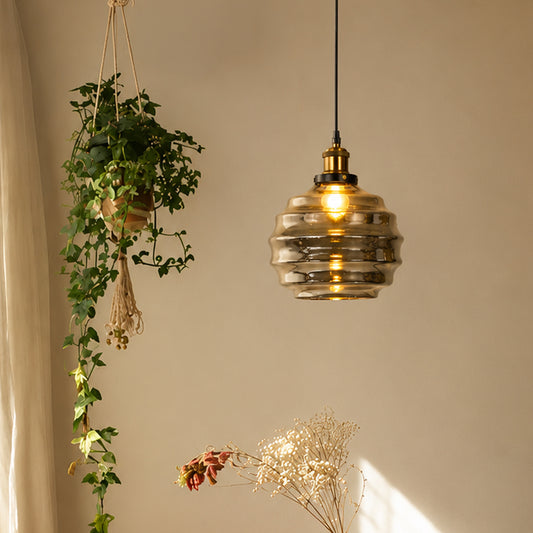 Grey Ribbed Glass Pendant Lamp