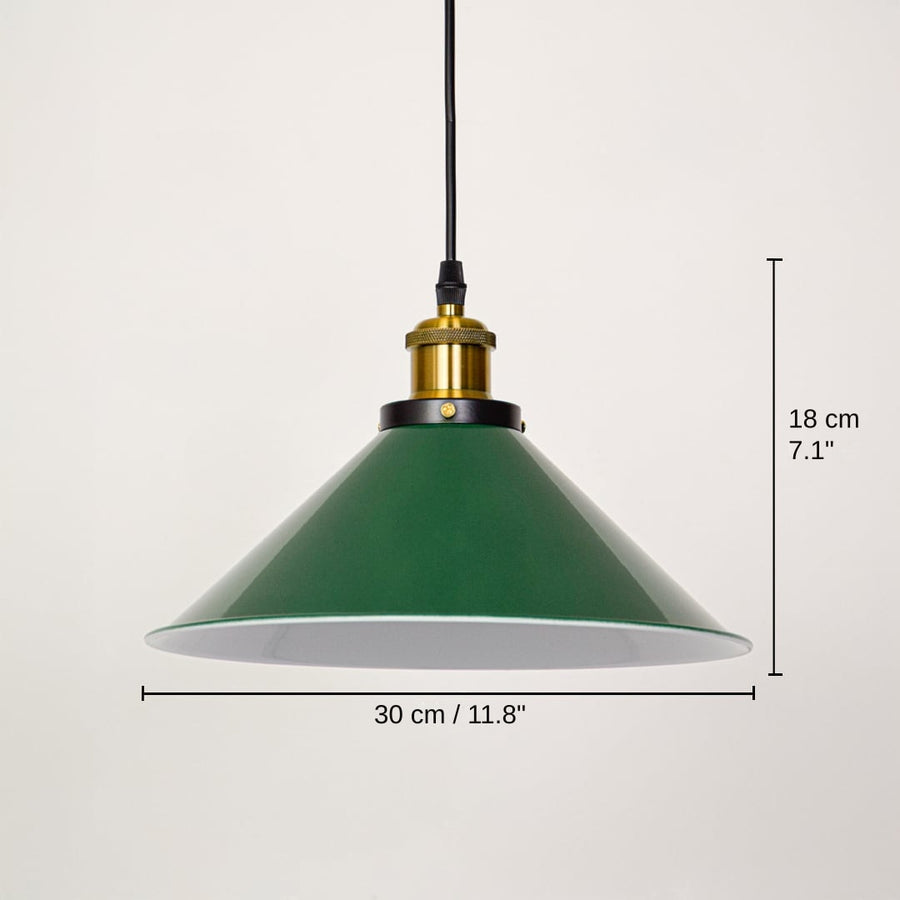 Kensington Vintage Pendant Light - Cone, base 18 x 30 x 30 cm (7.1 x 11.8 x 11.8 inches), canopy 10 x 10 cm (3.9 x 3.9 inches) dimensions