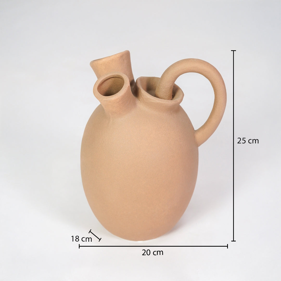 Beige ceramic decorative vase dimension image with 25 cm height and 20 cm width for modern shelf decor.