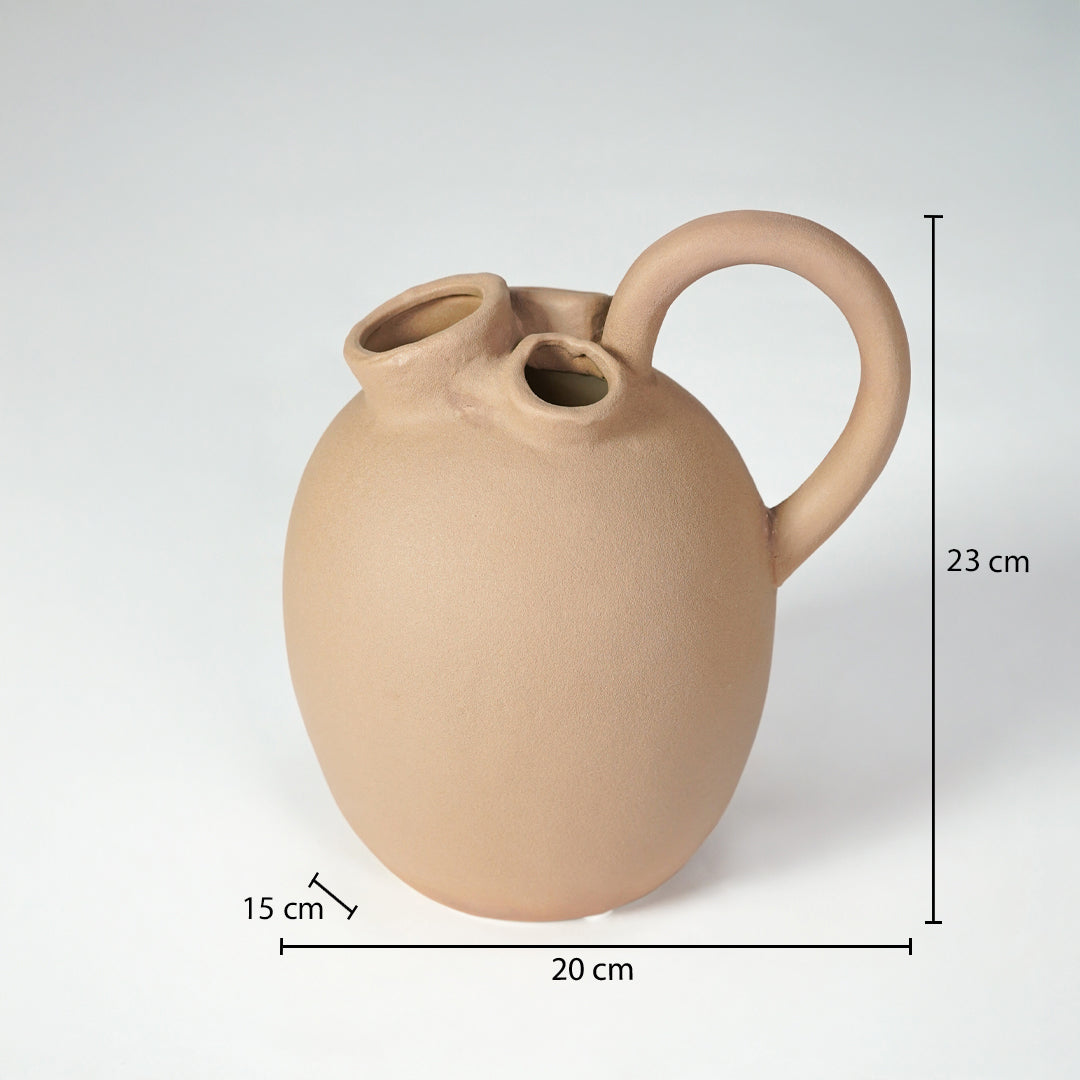 Beige ceramic decorative vase dimension image with 25 cm height and 20 cm width for elegant table decor.