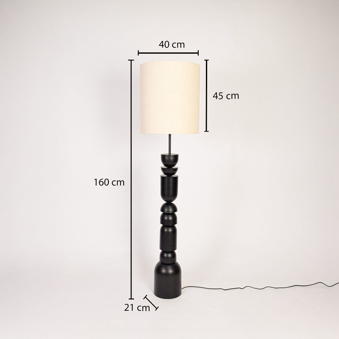 Floor lamp dimensions image showing 160 cm height with 40 cm shade width and 21 cm base size for interiors.