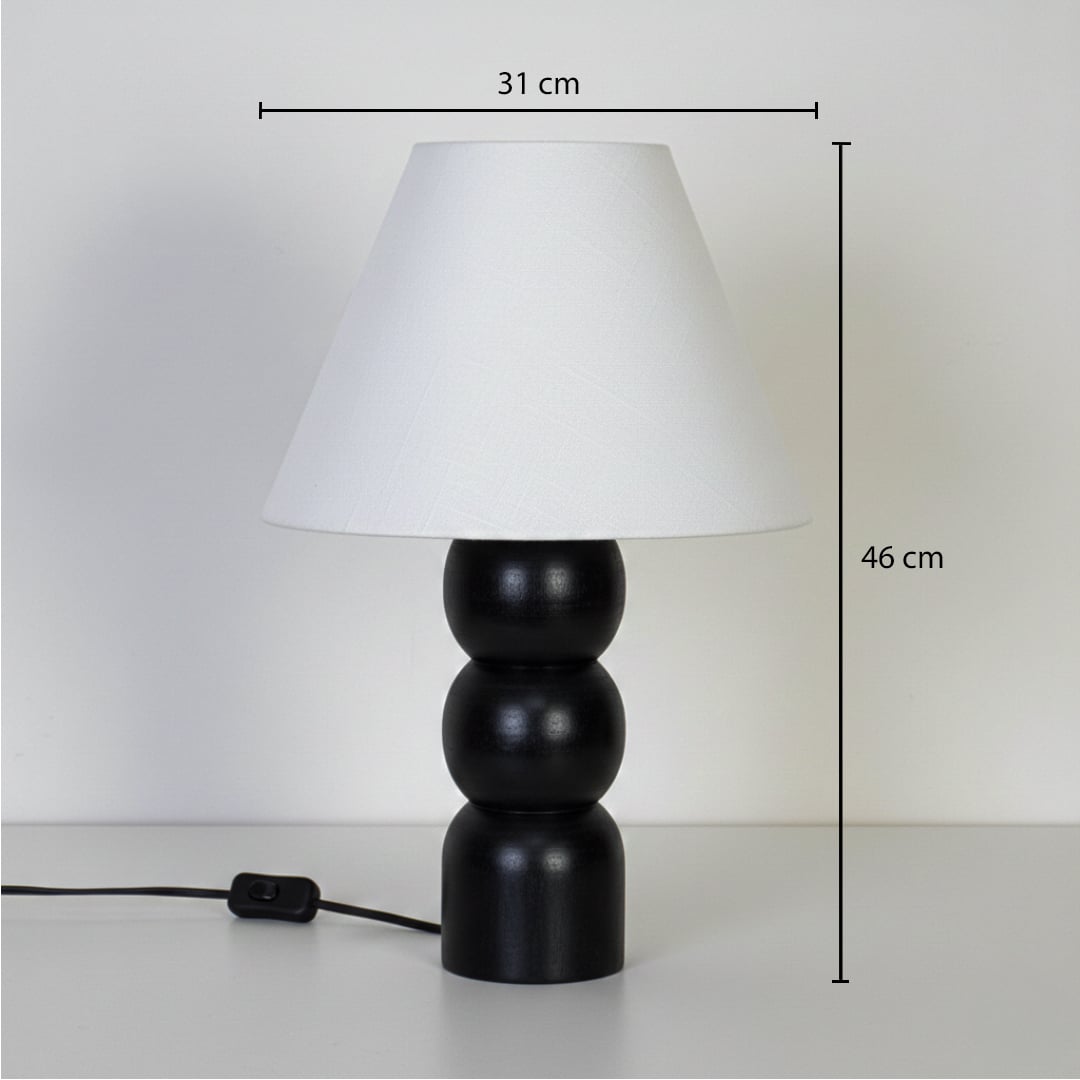 Table lamp dimensions image showing 46 cm total height 31 cm shade width and compact black base size for accurate space planning in modern living rooms.