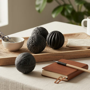 Kallos Decorative Set of 4 Terracotta Orbs - Black