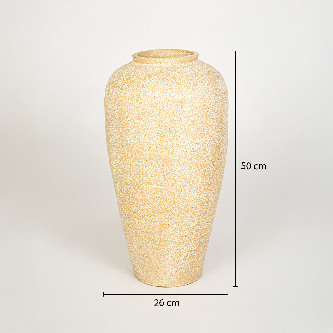 Dimension image of beige ceramic floor vase measuring 50 cm for elegant interior decor with textured matte finish.