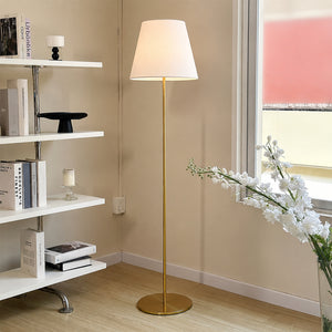 Klaviyo Linear Gold Floor Lamp with Barrel Shade - White