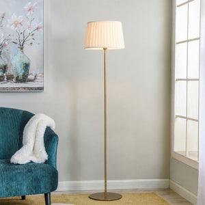 Klaviyo Linear Gold Floor Lamp with Pleated Drum Shade - Off White