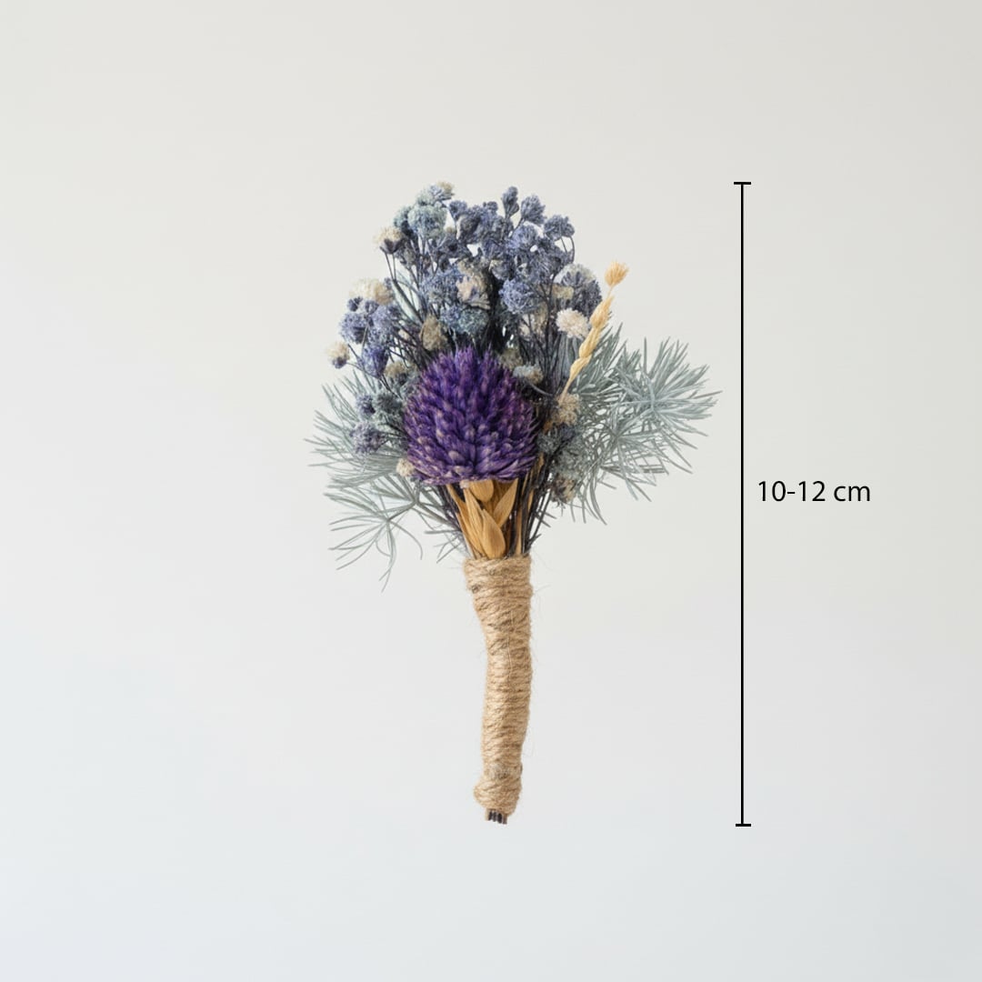 Dried flower bunch with blue and purple blooms showing height 10 to 12 cm perfect for tabletop vase styling and modern Decor accent.