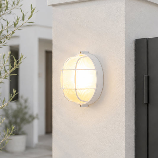 Lexi Round Caged Outdoor Wall Light - White