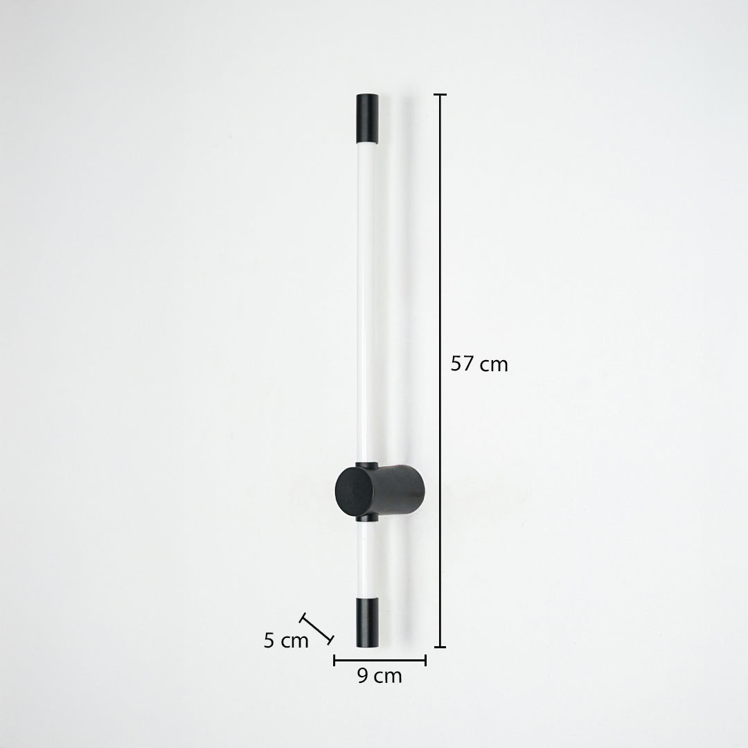 Wall light with dual tube design sized 57 cm height 9 cm width and 5 cm depth ideal for modern interior wall decor placement.