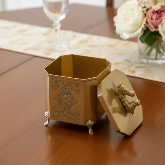 manjari brass storage box gold for dinnig room lifestyle