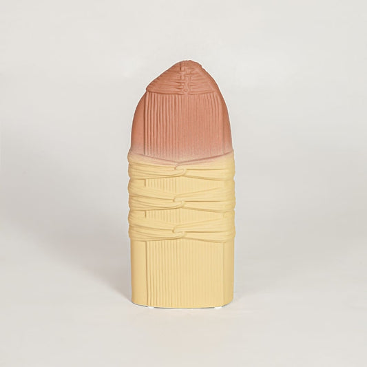 Contemporary yellow and terracotta ceramic flower vase perfect for entryway table living room console decor display.
