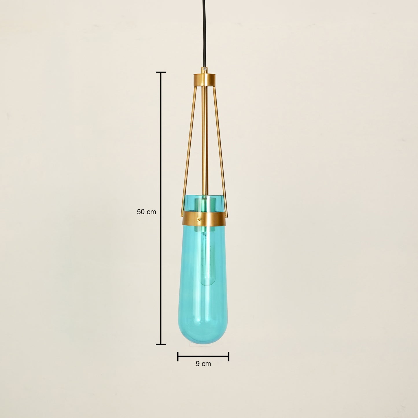Dimension image of modern minimalist hanging glass water drop pendant light for elegant dining room decor styling with accurate details.