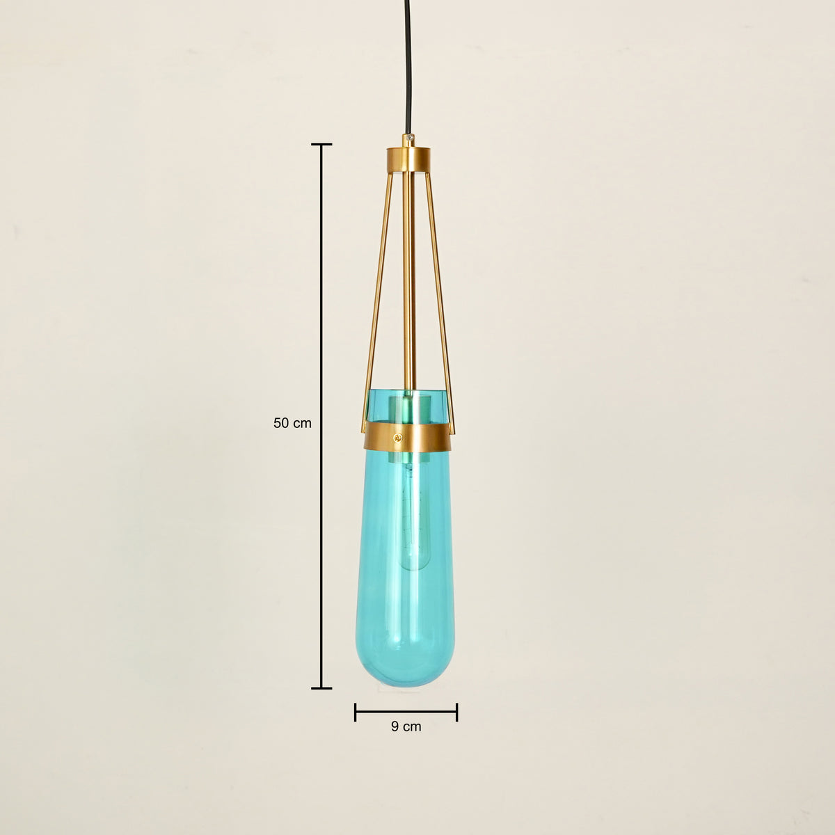 Dimension image of modern minimalist hanging glass water drop pendant light for elegant dining room decor styling with accurate details.