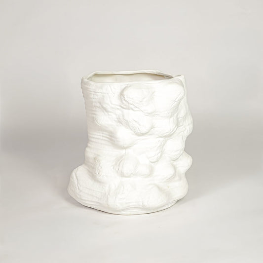 Modern white ceramic textured decorative vase ideal for dried flower arrangement on console table shelf and stylish home decor.