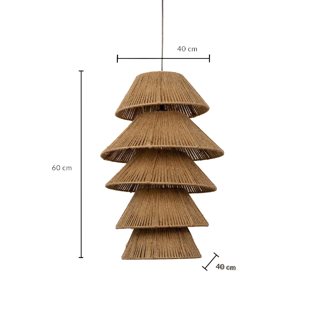 Natural jute pendant light shade measuring 40 cm width and 60 cm height crafted for statement ceiling lighting decor.