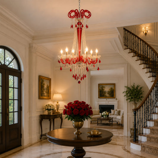 Noir Royal Crystal Chandelier - Red