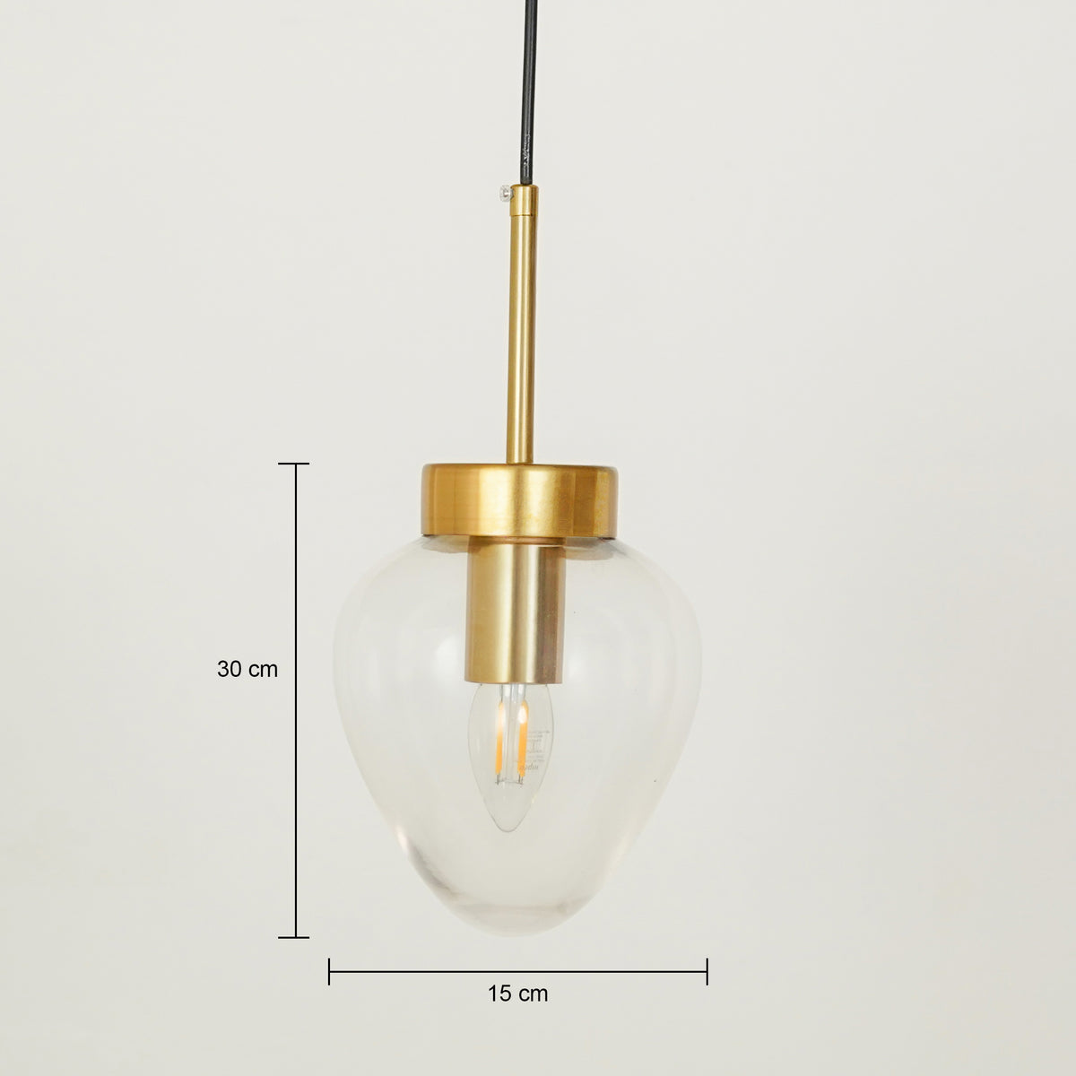 Dimension image of opulent shine clear glass hanging pendant for modern living room decor styling with accurate details.