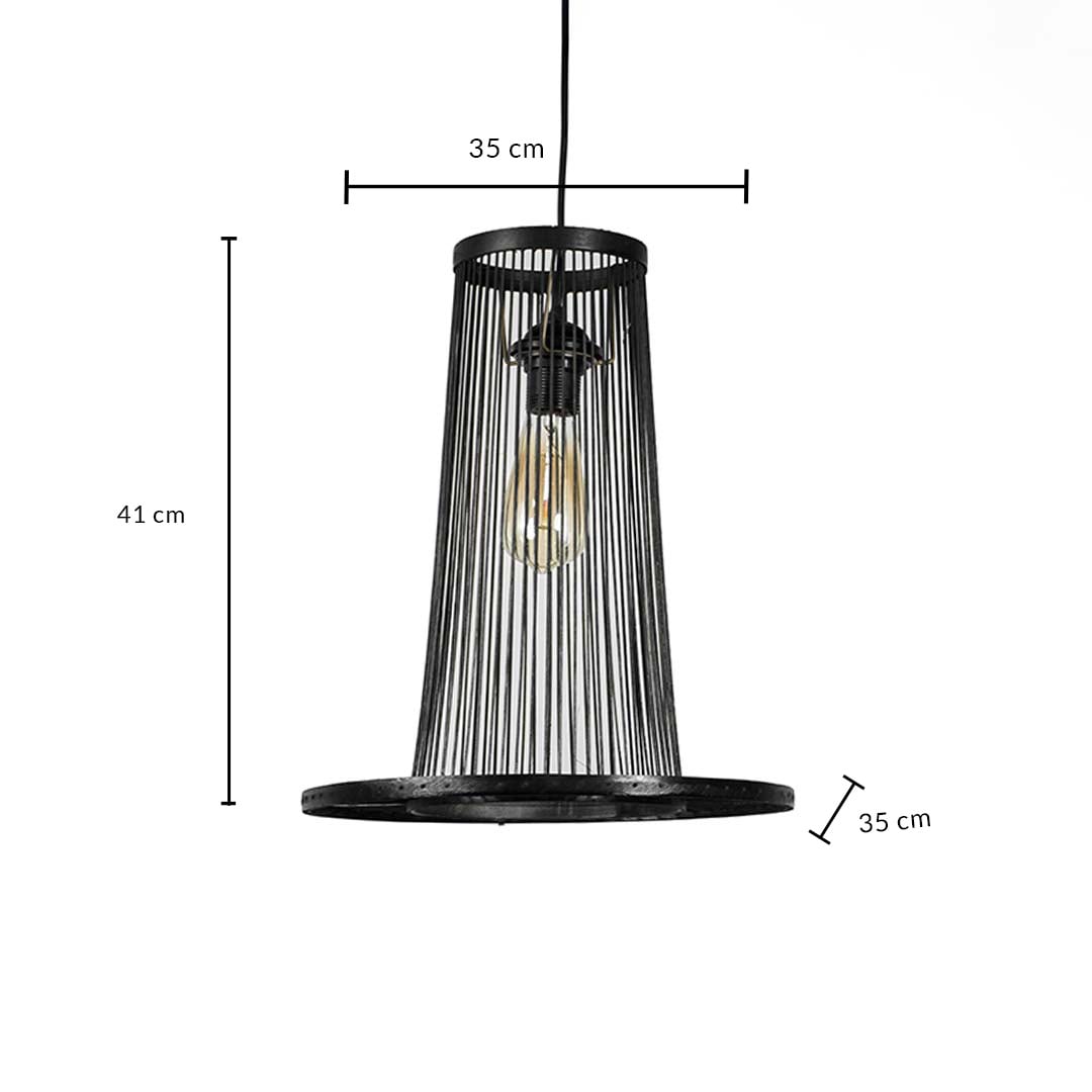 Black wire pendant light dimension image showing 41 cm height and 35 cm width for visual size reference.