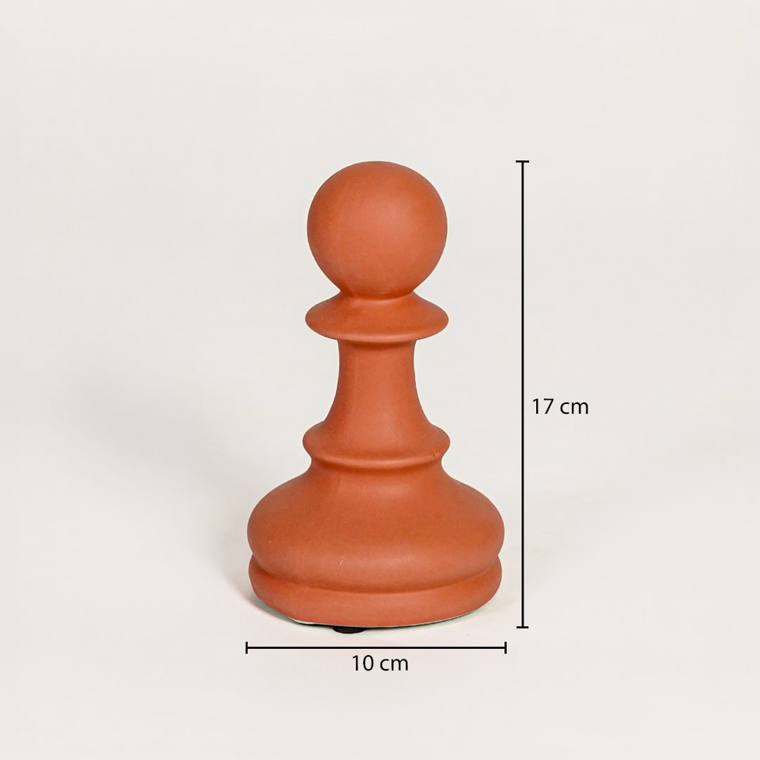 Orange ceramic chess pawn decor measuring 17 cm height and 10 cm width ideal for modern tabletop styling.