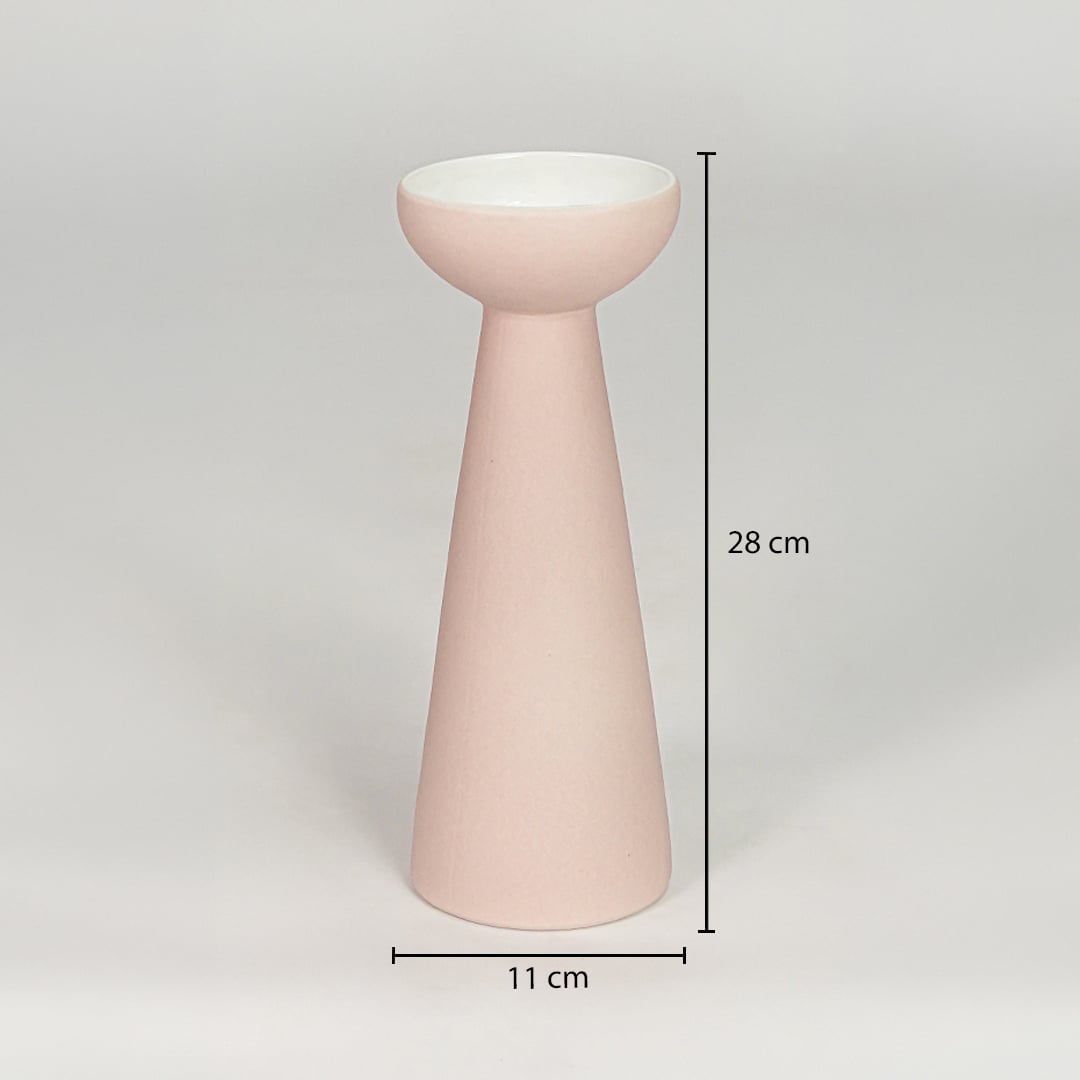 Pink ceramic tall flower vase size 28 cm height 11 cm width modern decorative vase for table console styling.