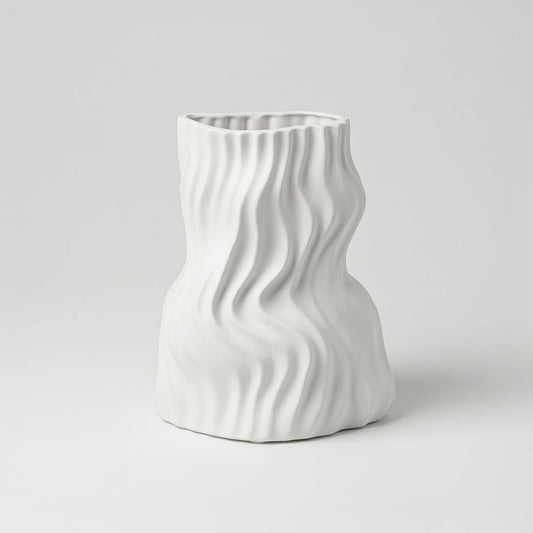 Modern white decorative flower vase isolated clean background stylish ceramic vase for home decor accent.