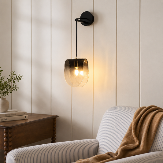 Lifestyle image of post modern gradient wall light for elegant hallway decor styling and luxury home interior lighting.