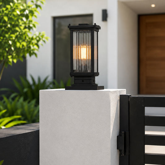 Retro Glass Outdoor Gate Lamp - Black