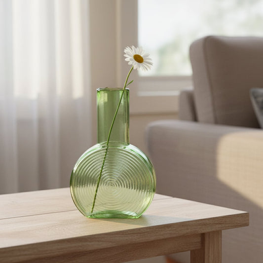 round geometric shape glass vase green main lifestyle