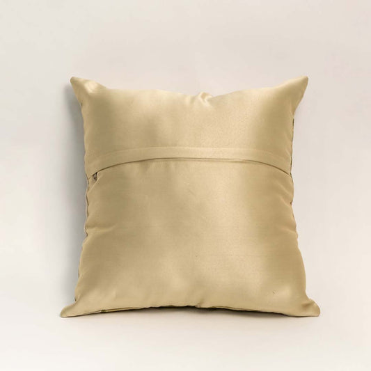 Back view of cushion with plain beige fabric showing clean stitching smooth surface and versatile design for sofa or bed use.
