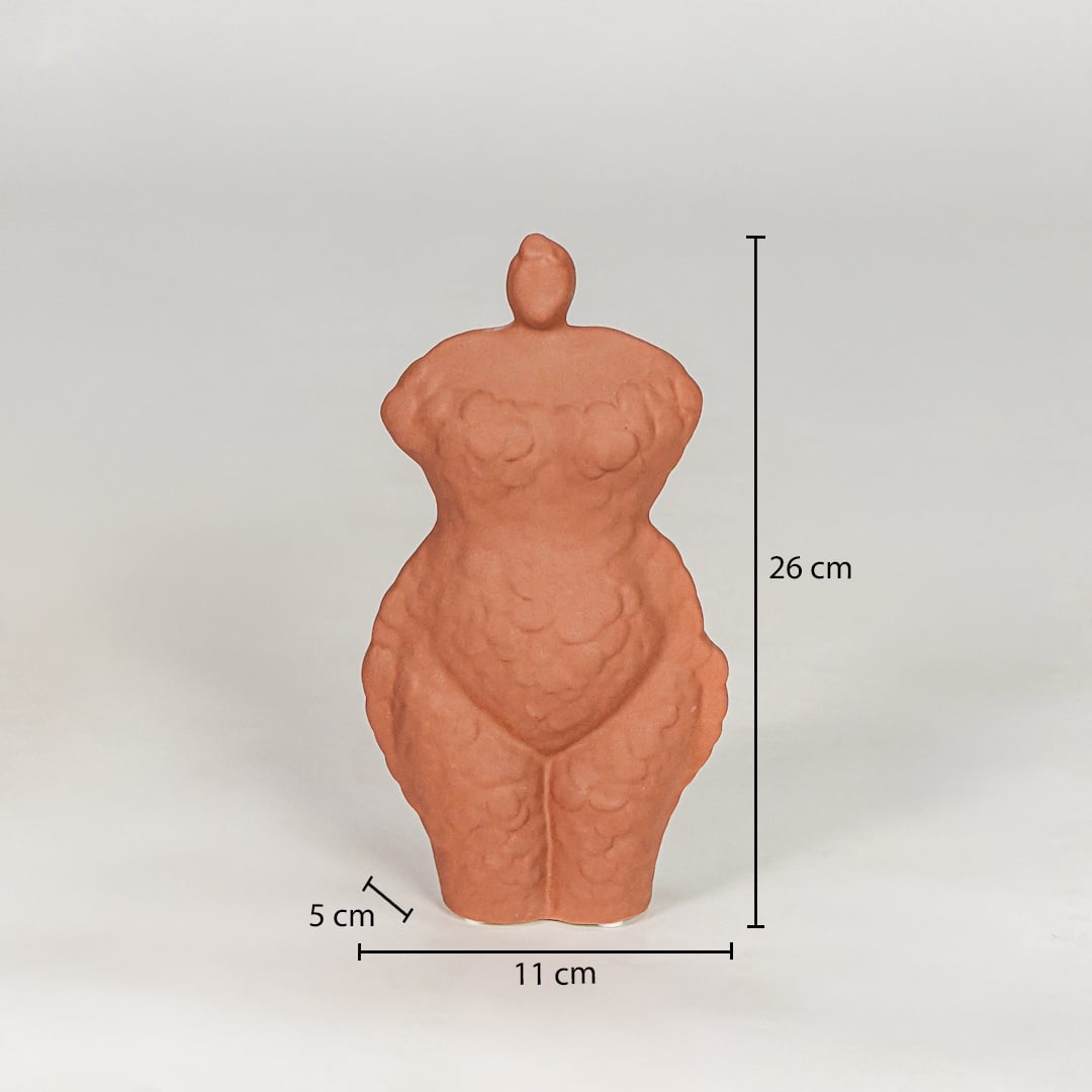 Terracotta ceramic decor sculpture size 26 cm height 11 cm width 05 cm depth decorative showpiece for table styling.