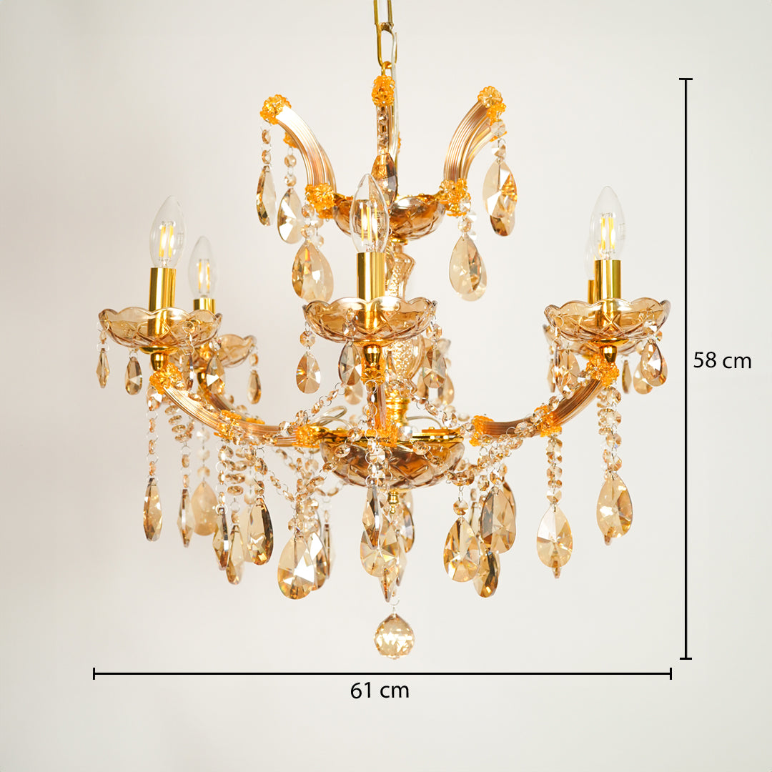 Dimension image of classic clear crystal chandelier for modern dining room decor styling with precise size measurements.