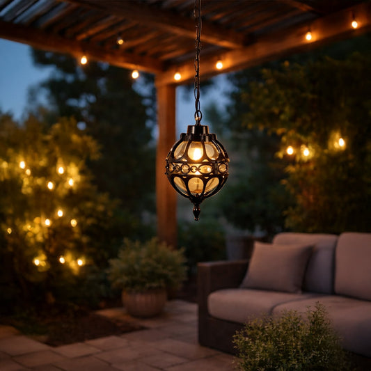 serenara black outdoor hanging light medium main lifestyle