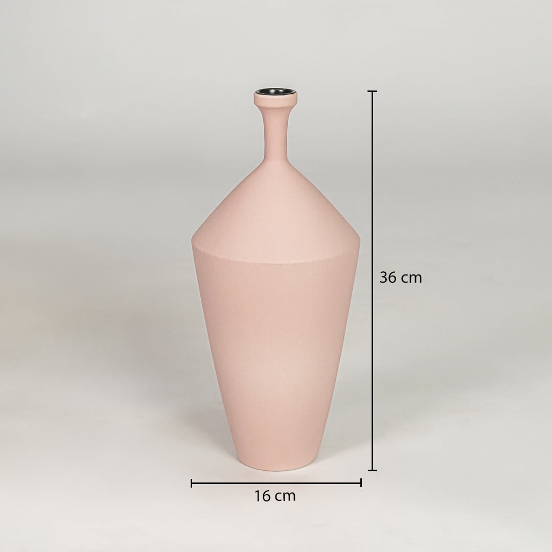 Pink ceramic flower vase size 36 cm height 16 cm width modern decorative vase for table console shelf styling.