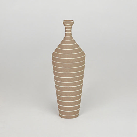 Serra Striped Bottleneck Ceramic Vase - Brown